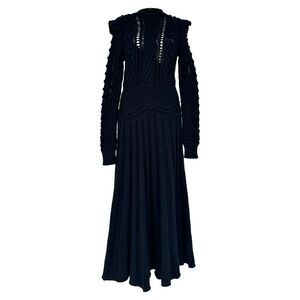 Gabriela Hearst Knitted Pleated Maxi Sweater Dress in Black Cashmere